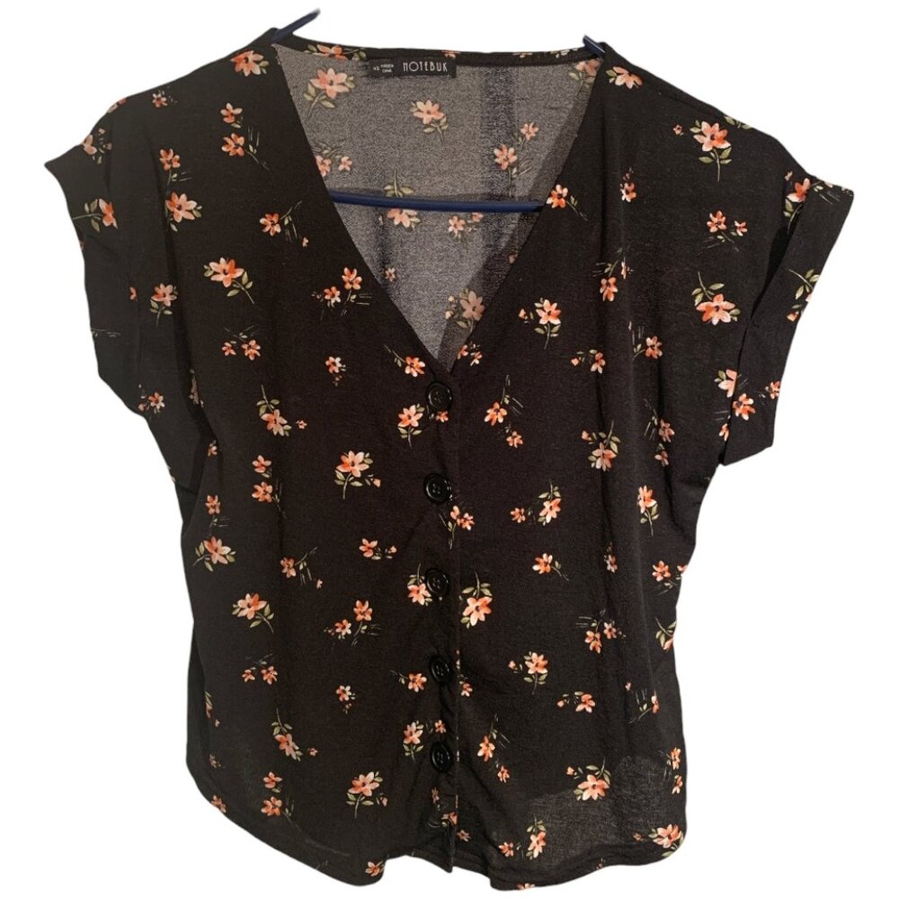 🔥3/$30 Notebuk V Button Floral Blouse Stretchy Ruched Cinched Flowy Fit XS